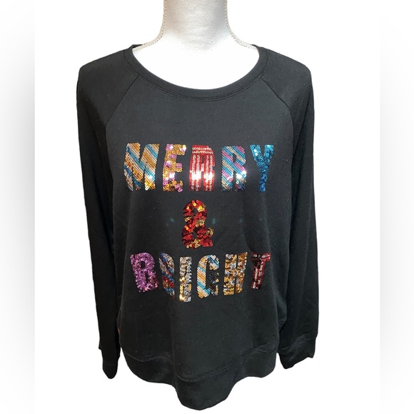 Philosophy Merry & Bright, large sequin embellished sweatshirt, black,  (NWT) - Picture 1 of 8
